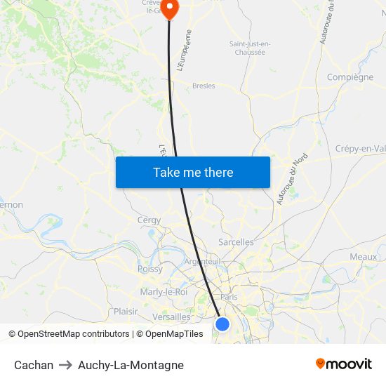 Cachan to Auchy-La-Montagne map