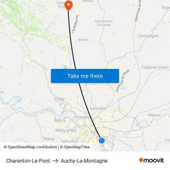 Charenton-Le-Pont to Auchy-La-Montagne map