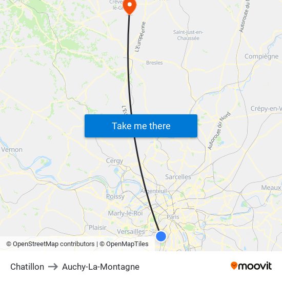 Chatillon to Auchy-La-Montagne map