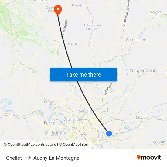 Chelles to Auchy-La-Montagne map