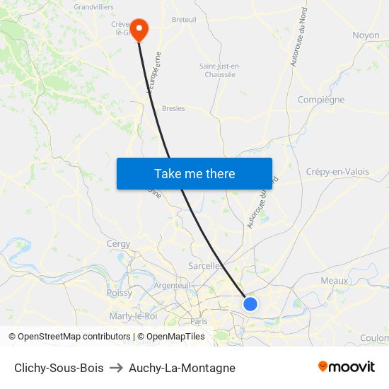 Clichy-Sous-Bois to Auchy-La-Montagne map