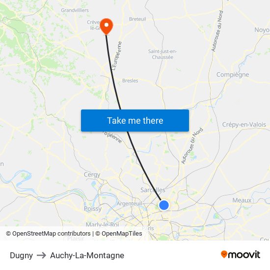 Dugny to Auchy-La-Montagne map