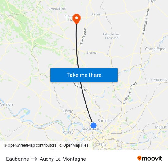 Eaubonne to Auchy-La-Montagne map