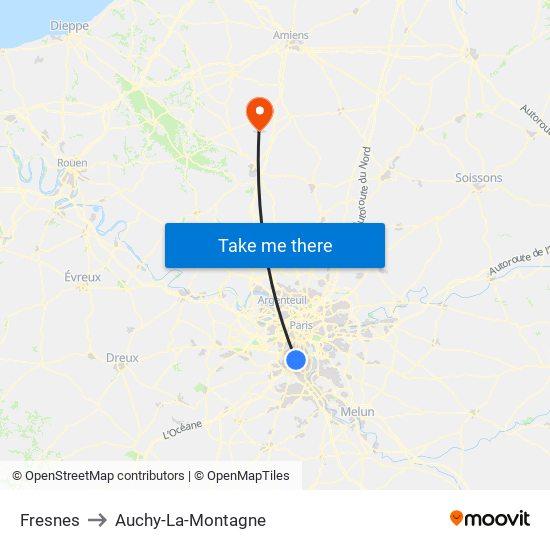 Fresnes to Auchy-La-Montagne map