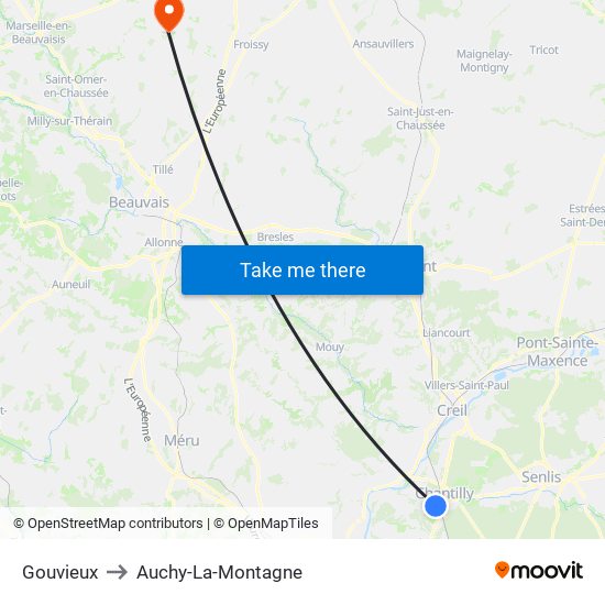 Gouvieux to Auchy-La-Montagne map