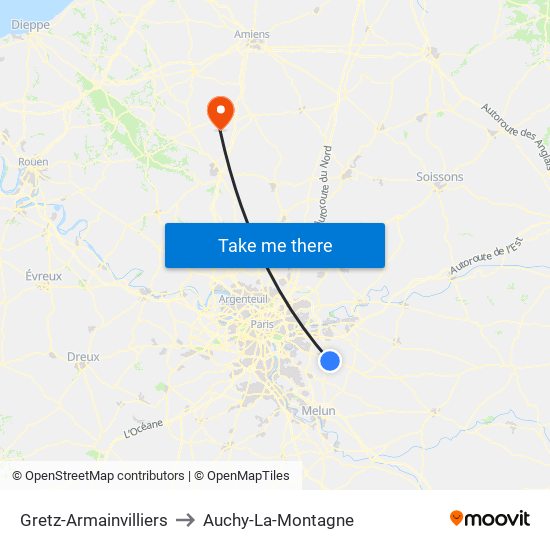 Gretz-Armainvilliers to Auchy-La-Montagne map