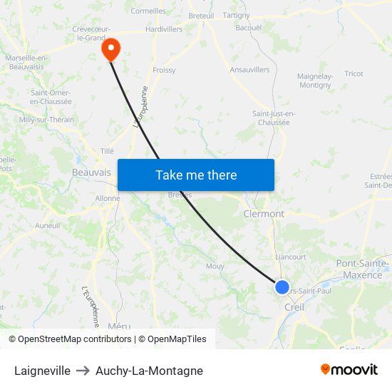 Laigneville to Auchy-La-Montagne map