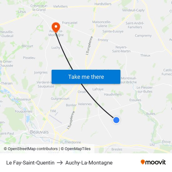 Le Fay-Saint-Quentin to Auchy-La-Montagne map