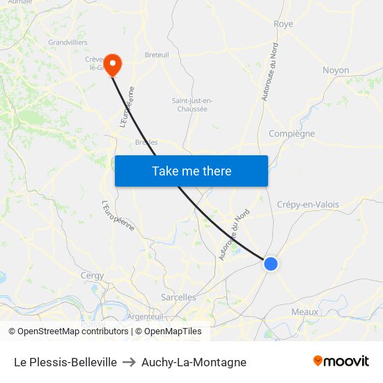 Le Plessis-Belleville to Auchy-La-Montagne map