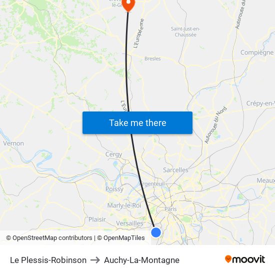 Le Plessis-Robinson to Auchy-La-Montagne map