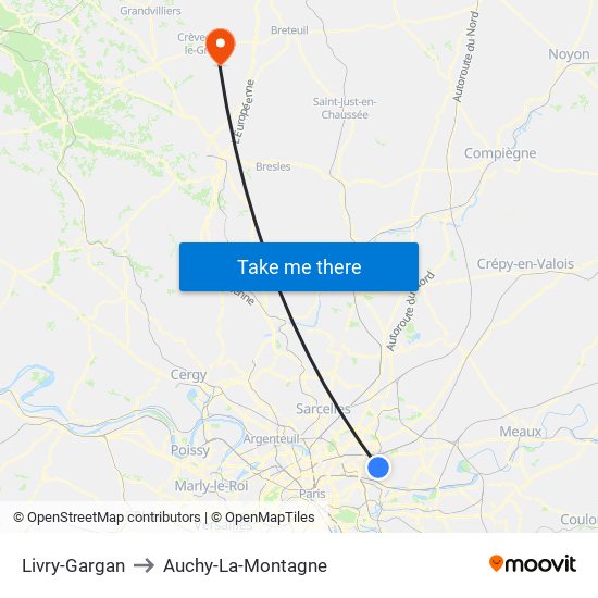 Livry-Gargan to Auchy-La-Montagne map