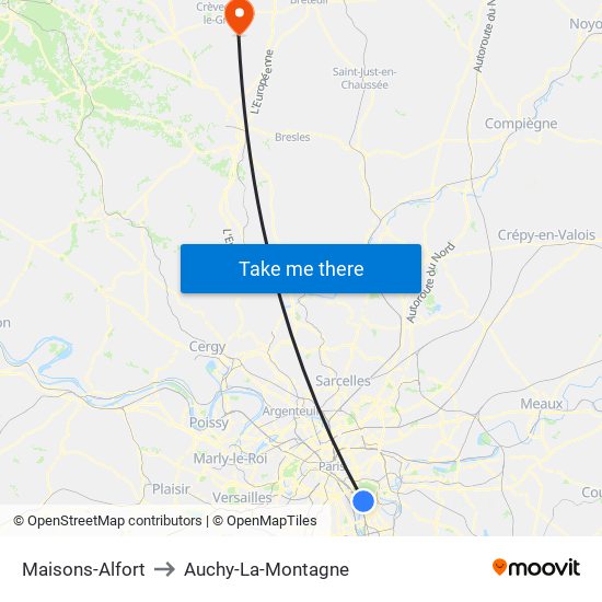 Maisons-Alfort to Auchy-La-Montagne map