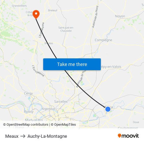 Meaux to Auchy-La-Montagne map
