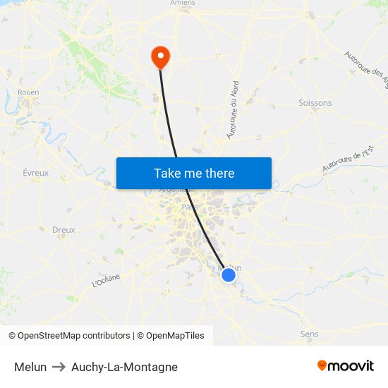 Melun to Auchy-La-Montagne map