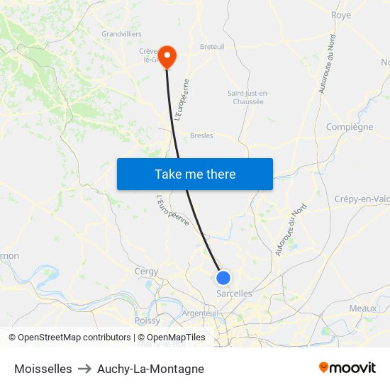 Moisselles to Auchy-La-Montagne map