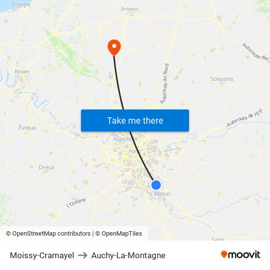 Moissy-Cramayel to Auchy-La-Montagne map