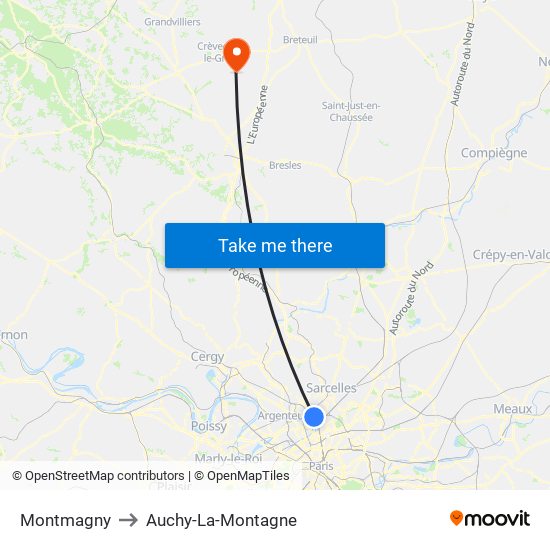 Montmagny to Auchy-La-Montagne map