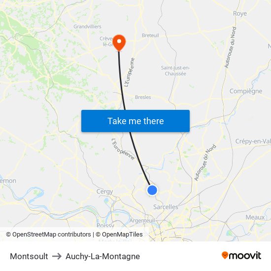 Montsoult to Auchy-La-Montagne map