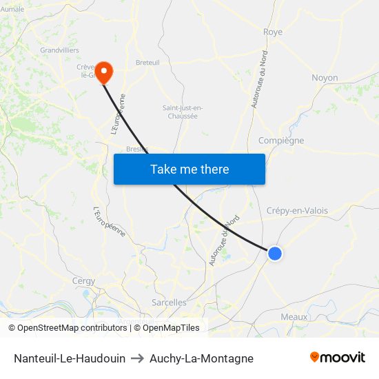 Nanteuil-Le-Haudouin to Auchy-La-Montagne map