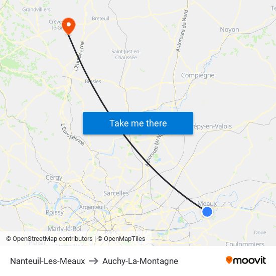 Nanteuil-Les-Meaux to Auchy-La-Montagne map