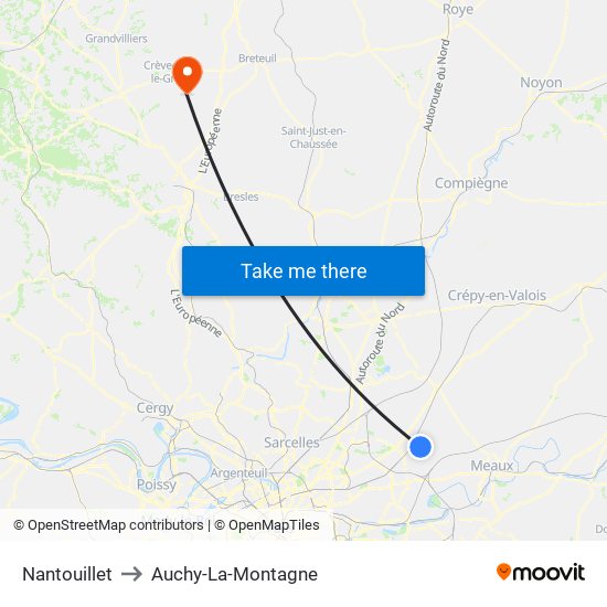 Nantouillet to Auchy-La-Montagne map