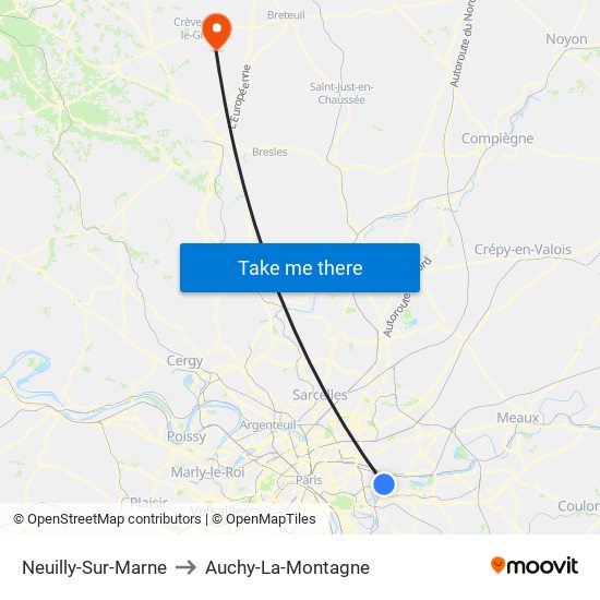 Neuilly-Sur-Marne to Auchy-La-Montagne map
