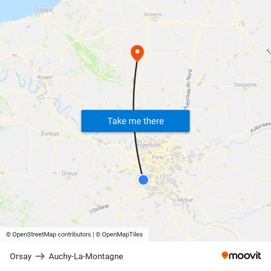 Orsay to Auchy-La-Montagne map