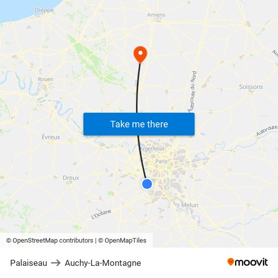 Palaiseau to Auchy-La-Montagne map