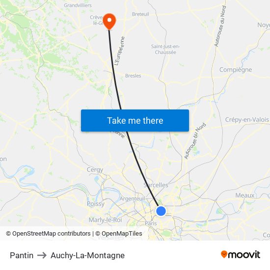 Pantin to Auchy-La-Montagne map