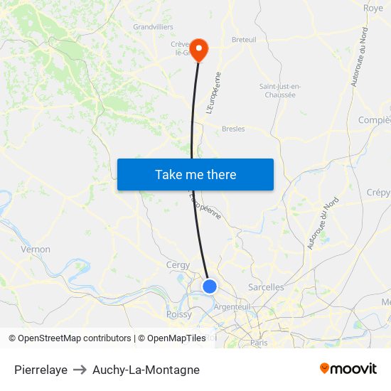 Pierrelaye to Auchy-La-Montagne map