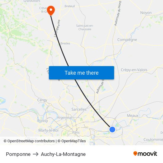 Pomponne to Auchy-La-Montagne map