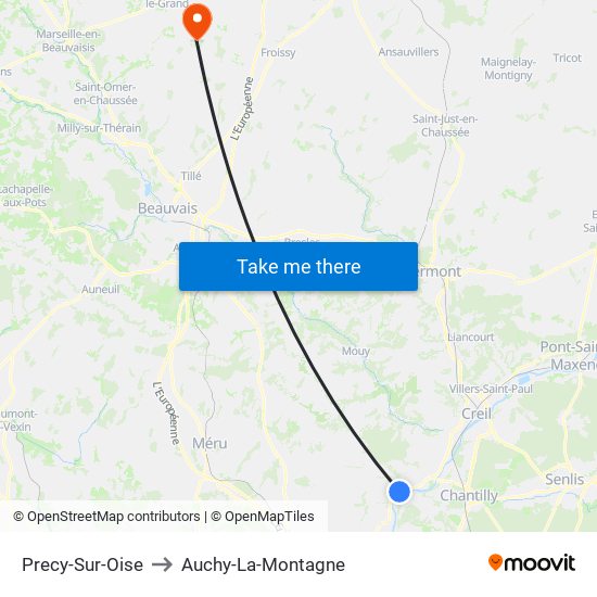 Precy-Sur-Oise to Auchy-La-Montagne map