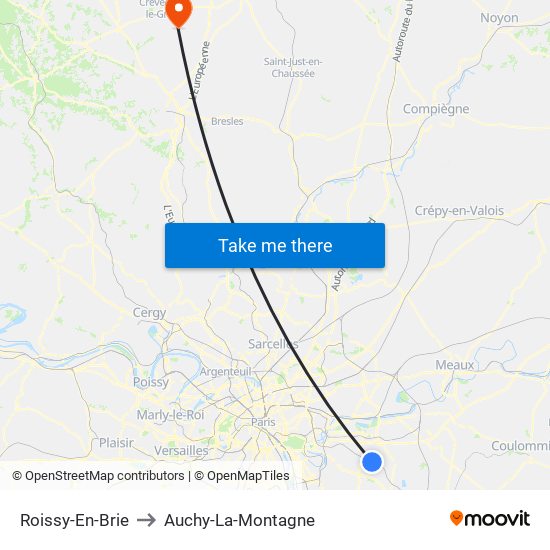 Roissy-En-Brie to Auchy-La-Montagne map