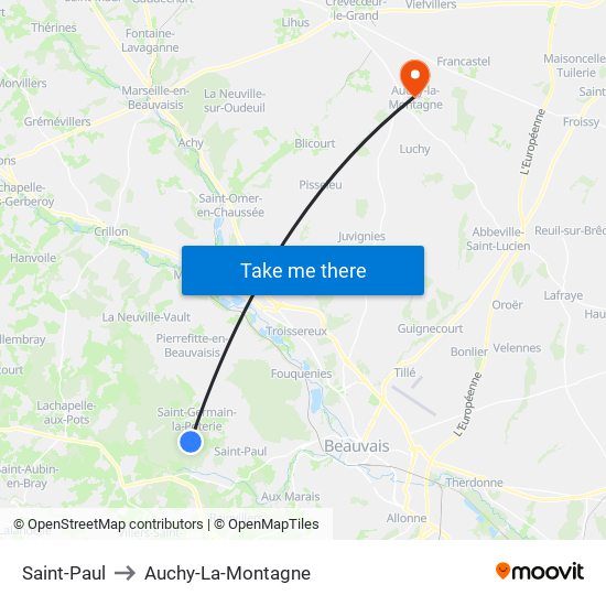 Saint-Paul to Auchy-La-Montagne map