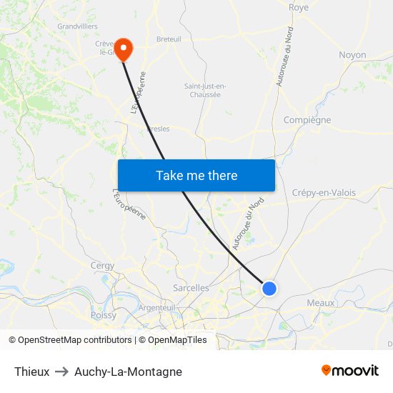 Thieux to Auchy-La-Montagne map