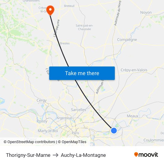 Thorigny-Sur-Marne to Auchy-La-Montagne map