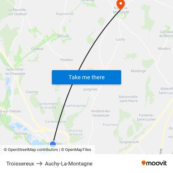 Troissereux to Auchy-La-Montagne map