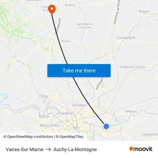 Vaires-Sur-Marne to Auchy-La-Montagne map
