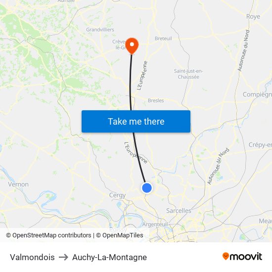 Valmondois to Auchy-La-Montagne map