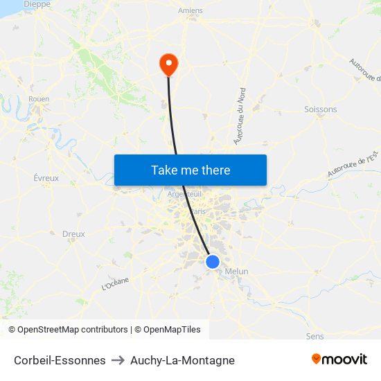 Corbeil-Essonnes to Auchy-La-Montagne map