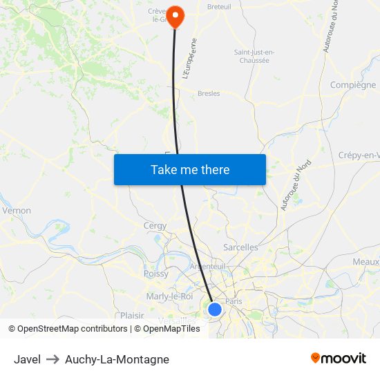 Javel to Auchy-La-Montagne map