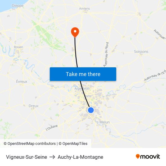 Vigneux-Sur-Seine to Auchy-La-Montagne map