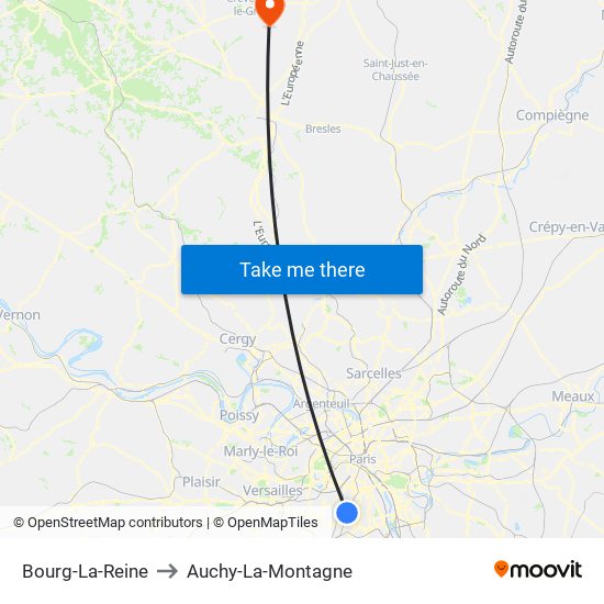 Bourg-La-Reine to Auchy-La-Montagne map