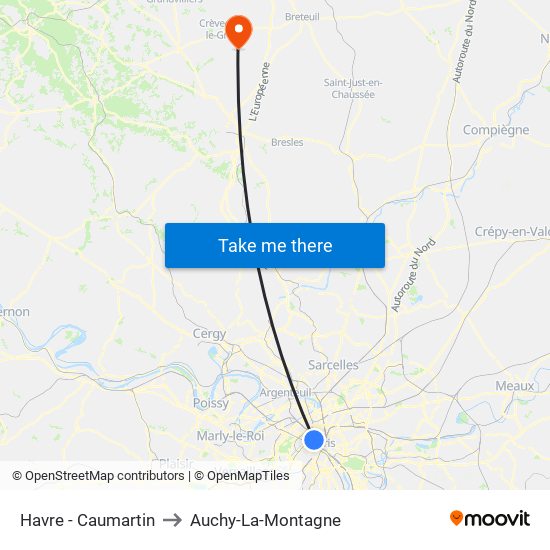 Havre - Caumartin to Auchy-La-Montagne map