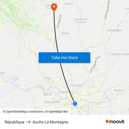 République to Auchy-La-Montagne map
