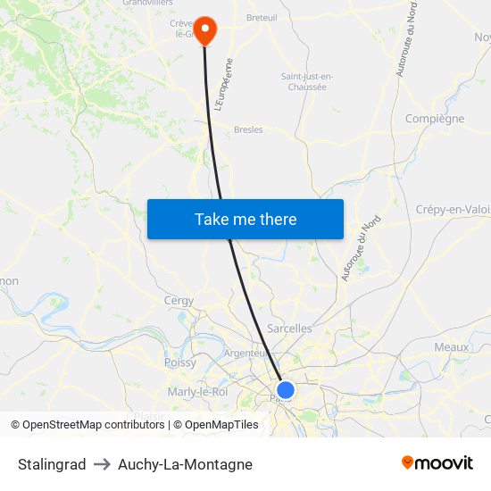 Stalingrad to Auchy-La-Montagne map