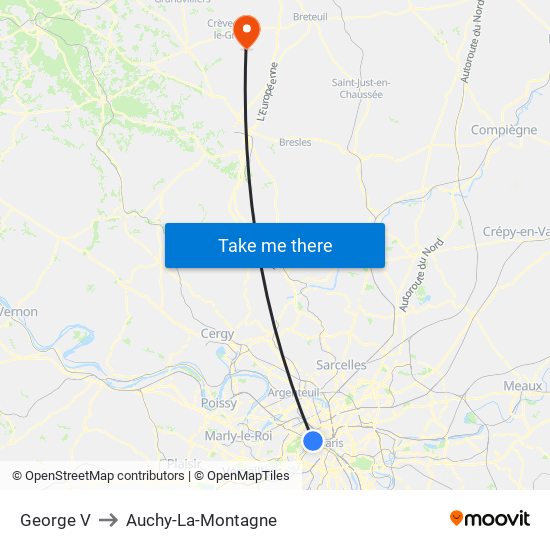 George V to Auchy-La-Montagne map