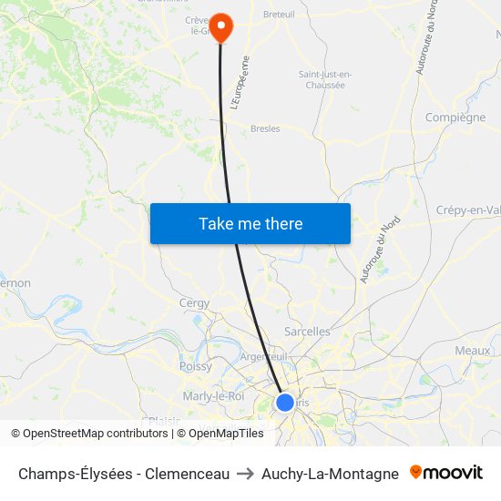 Champs-Élysées - Clemenceau to Auchy-La-Montagne map