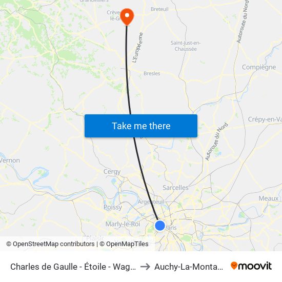 Charles de Gaulle - Étoile - Wagram to Auchy-La-Montagne map