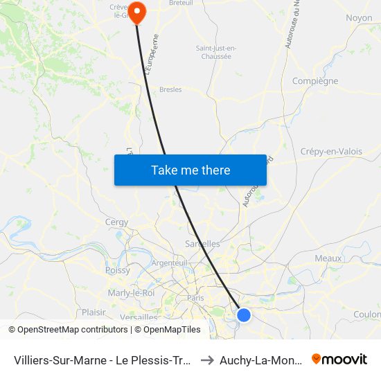 Villiers-Sur-Marne - Le Plessis-Trévise RER to Auchy-La-Montagne map